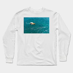 Top view on fishing boat in turquoise Mediterranean sea Long Sleeve T-Shirt